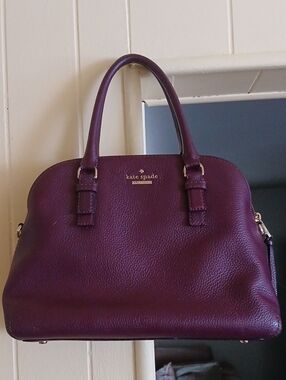 kate spade plum pebbled leather satchel with gold hardware